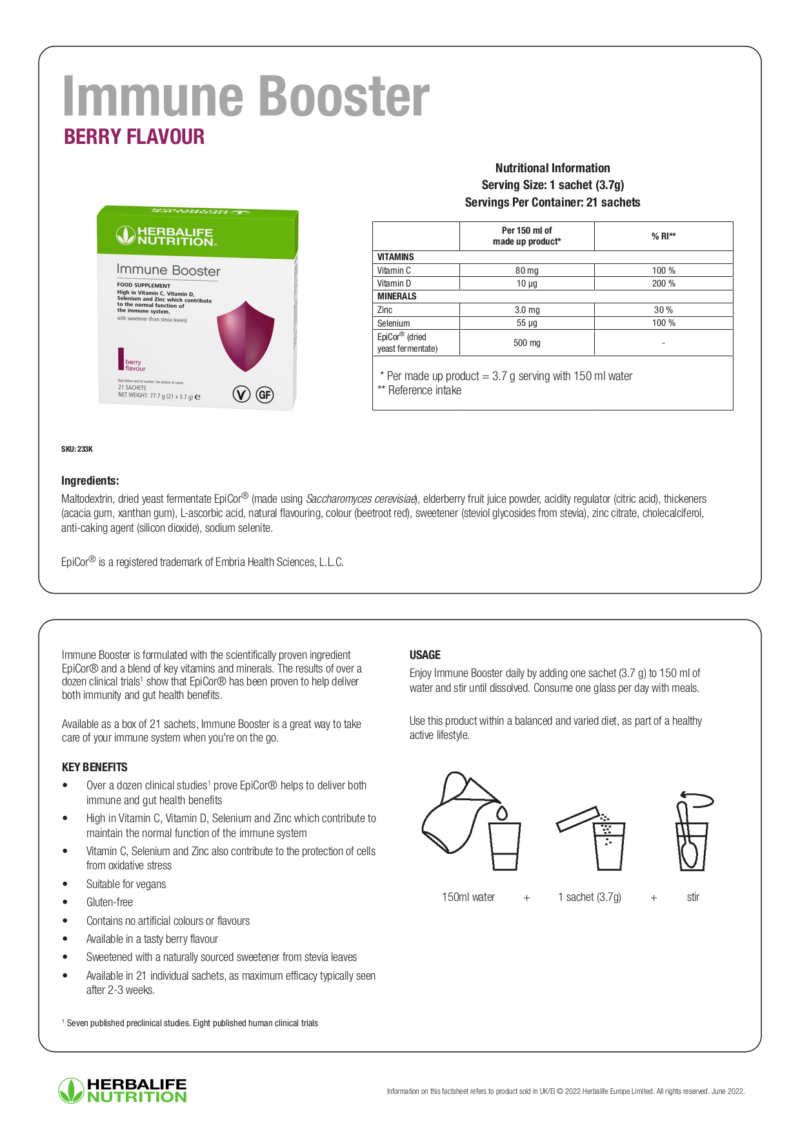 herbalife nutrition immune booster product fact sheet